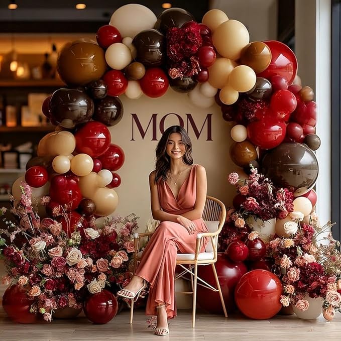 Red Balloon Garland Double Stuffed Dark Red Brown Burgundy Balloons Tan Nude White Sand Latex Balloon Arch Kit for Western Cowboy Farm Birthday Bridal Wedding Mother's Day Party Decorations