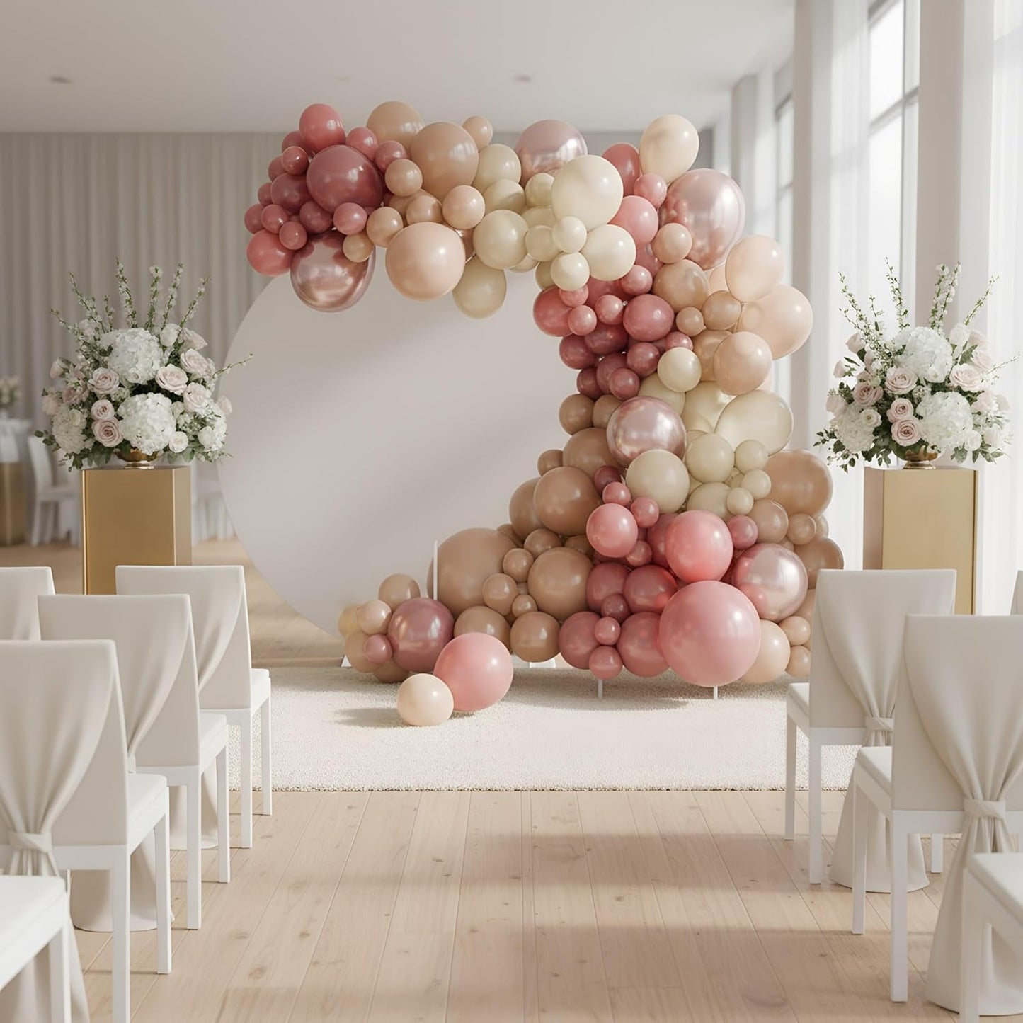 Balloon Garland Arch Kit – 146 Pcs Dusty Pink, White Sand, Nude & Rose Gold Balloons for Baby Shower, Birthday, Gender Reveal, Wedding Party – DIY Kit by Vellax™
