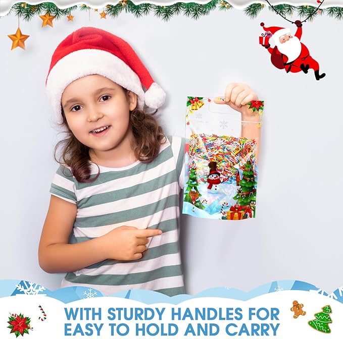 Blosssound 50 Pcs Christmas Goodie Bag Xmas Gift Bags Plastic Snowman Candy Pouches Merry Christmas Favor Pouches with Handle for Xmas Holiday Party Candy Guests Gift Wrapping Supplies Decor(Snowman)