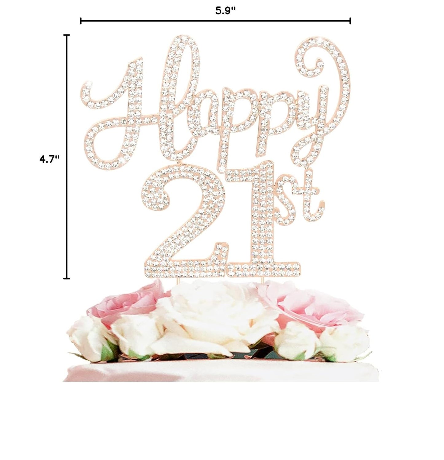 LASKYER Happy 21st Birthday Decorations,21st Birthday Gold Rhinestone Cake Topper - Cheers to 21 Years Old Bday Party Metal Sparkly Cake Centerpieces Sign.