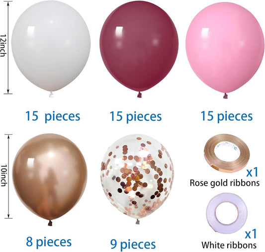 62Pcs12Inch Pink White Metallic Champagne Gold Balloons Arch Kit, Pink and RoseGold Confetti Party Balloons with Ribbons for Birthday, Wedding, Baby Shower, Graduation Decorations