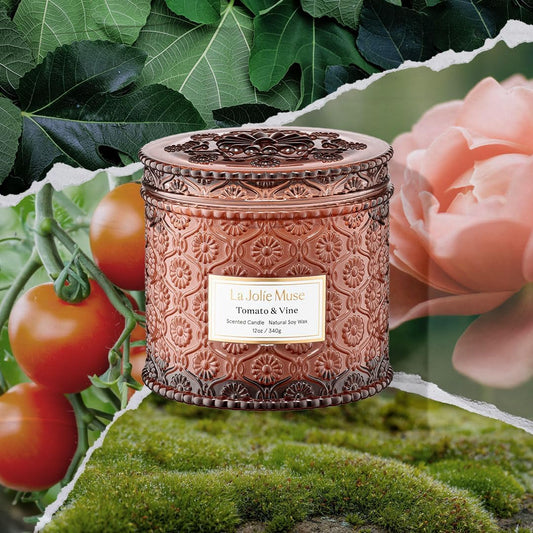 LA JOLIE MUSE Tomato & Vine Candle - Tomato Leaf, Rose, Moss | 12 oz Large 2-Wick Soy Wax Candle | 60 Hours Clean Burn | Fresh Garden Scented Candle | Gift-Ready for Hosts & Gatherings