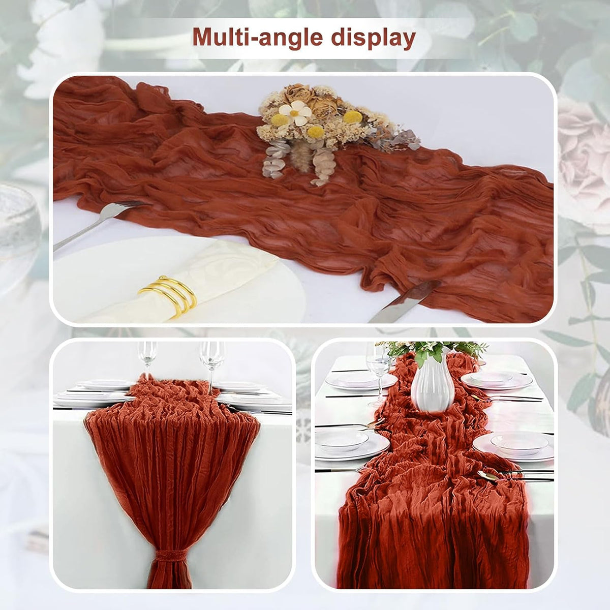 20 Pack Terracotta Cheesecloth Table Runner 35x120 Inch 10Ft Rustic Gauze Cheese Cloth Thanksgiving Table Runner Sheer Cheesecloth Table Runners for Wedding Party Bridal Shower Decoration
