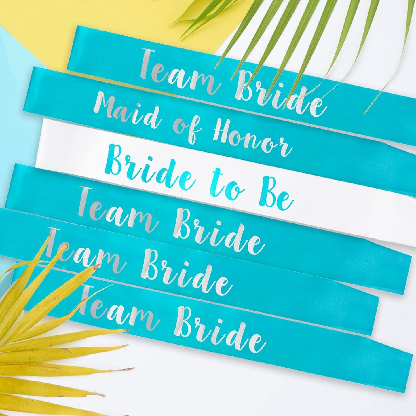 6 PACK Bachelorette Sashes for Bride and Bridesmaid, Teal Blue Maid of Honor Team Bride Sashes for Bridal Shower or Bachelor Party Decorations, Silver Letter