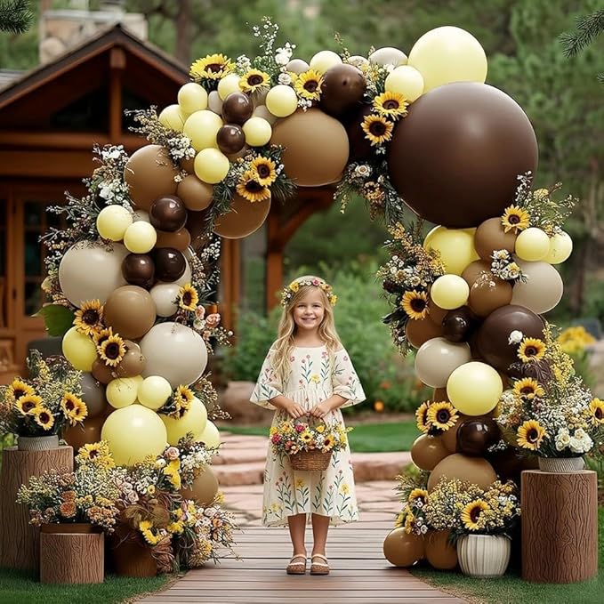 Yellow Balloon Arch Kit, Double Stuffed Yellow Brown White Balloon Garland Beige Tan Balloons for Bee Birthday Boho Baby Shower Sunflower Party Decoration