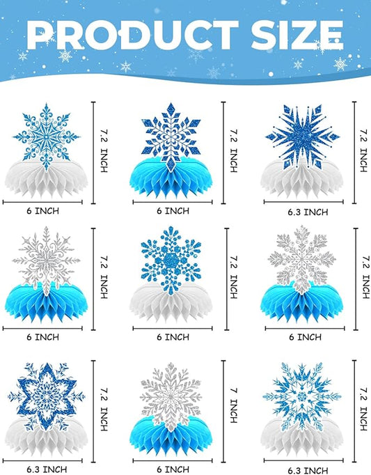 Winter Wonderland Decorations, 9Pcs Snowflake Honeycomb Table Centerpieces in Blue and White, Snowflake Table Decorations for Christmas Party, Baby Shower, Birthday, Holiday Events