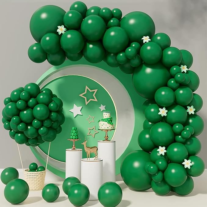 Dark Green Balloons Garland Arch Kit,130pcs Green Latex Balloons,Different Sizes Dark Green Balloons Garland for Christmas,Festival,Picnic,Anniversary,Birthday,Green Theme Decoration