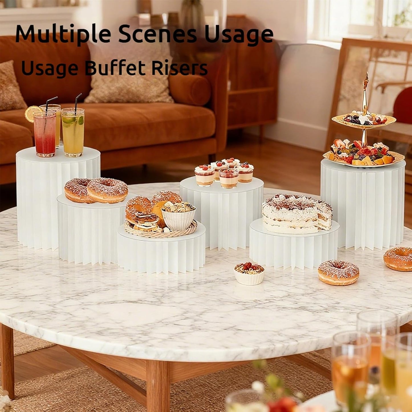 6 Pack Buffet Risers ,Foldable Food Display Risers with Acrylic Disc, White Food Display Risers Cake Stand for Party Buffet Risers and Stands for Show Catering Desserts, Food, Jewelry