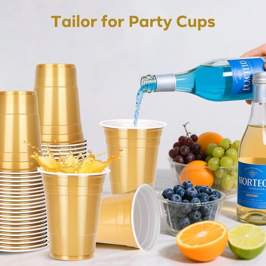 100PCS Gold Plastic Cups, 16oz Disposable Party Cups Bulk Pack, BPA Free Drinking Cups for Soda Juice Beer Cold Drinks Suitable for Wedding Halloween Thanksgiving Christmas Birthday Celebrations