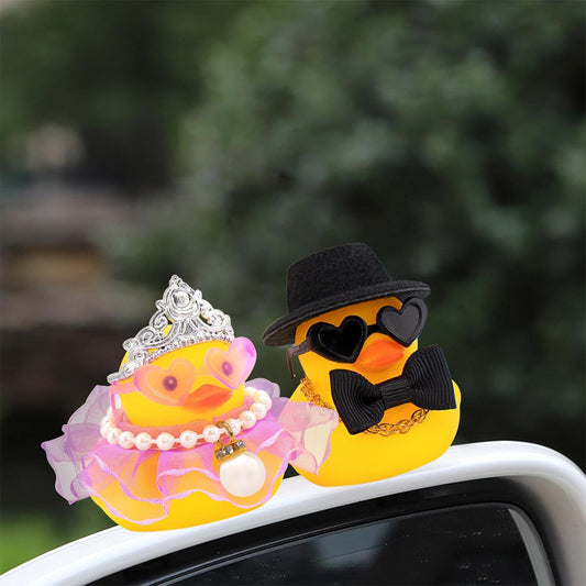 wonuu Pair Set of 2 Bride and Groom Rubber Ducks for Wedding Favors, Party Favors, Ceremony Gift Set, Marriage Souvenir, Marry Blessings, Aniversary Present, Purple Dress&Soft Top Hat