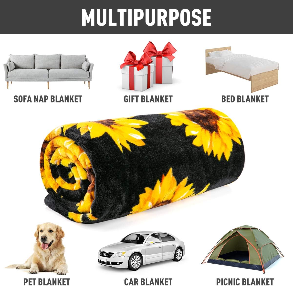 Jekeno Sunflower Gifts Blanket for Women Girls, Sunflowers Decor Gifts for Sunflower Lovers Adult Kids, Cute Throw Decoration for Home Living Room Bed Couch
