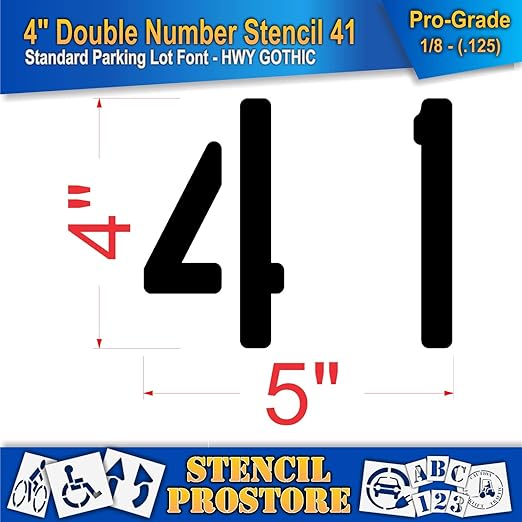 Pavement, Curb, and WheelStop Stencils - 4 inch Double Number Stencil - (41) - 4" x 4" x 1/8" (128 mil) - Pro-Grade
