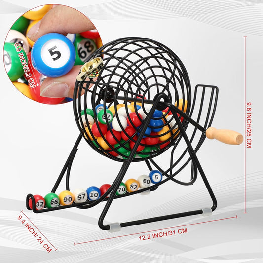 Poen 101 Pcs Lottery Bingo Game Set Include 12 Inch Cage 1-100 Numbers 0.9 Inch Window Balls Raffle for Game Night, Large Group Activities(Excluding Bingo Board)
