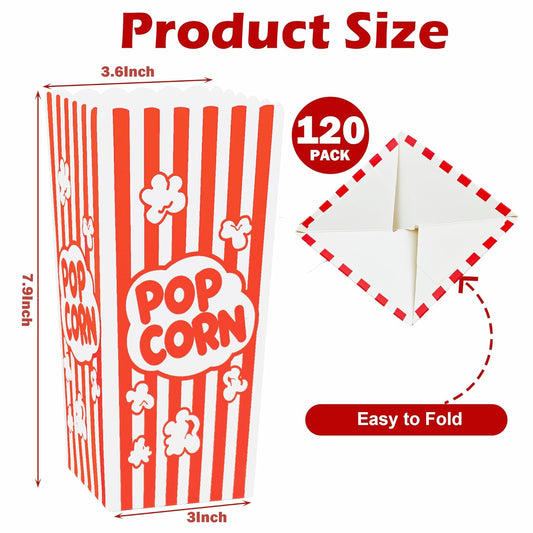 120 Pcs Popcorn Boxes, Large Capacity Popcorn Containers Buckets for Pop Corn Machine, Movie Night, Cinema, Carnival, Party, Concessions
