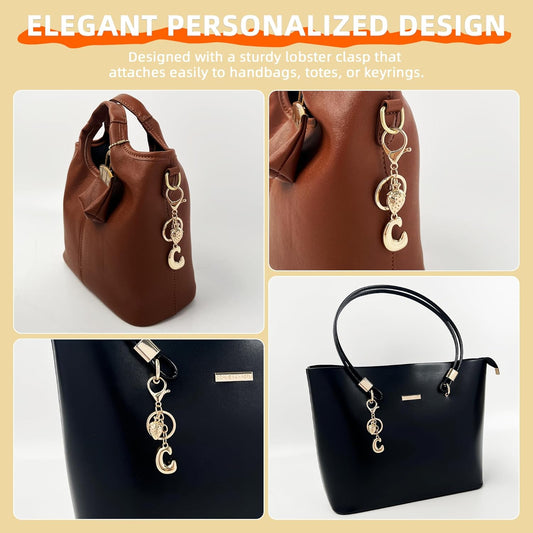 Gold Bubble Heart Initial Bag Charms for Handbags – Cute Initial Letter Keychain for Women, Purse Charms, Gold Gift