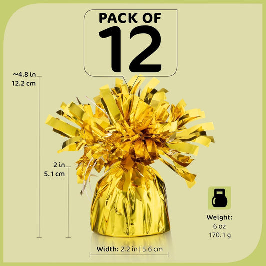 Gold Balloon Weights, Heavy Balloon Weight Pack of 12 Metallic Foil Weights for Balloons, Birthday Party & Wedding Table Centerpiece Ballon Weight, 4.8’’ DIY Ballon Weights for Helium Balloons