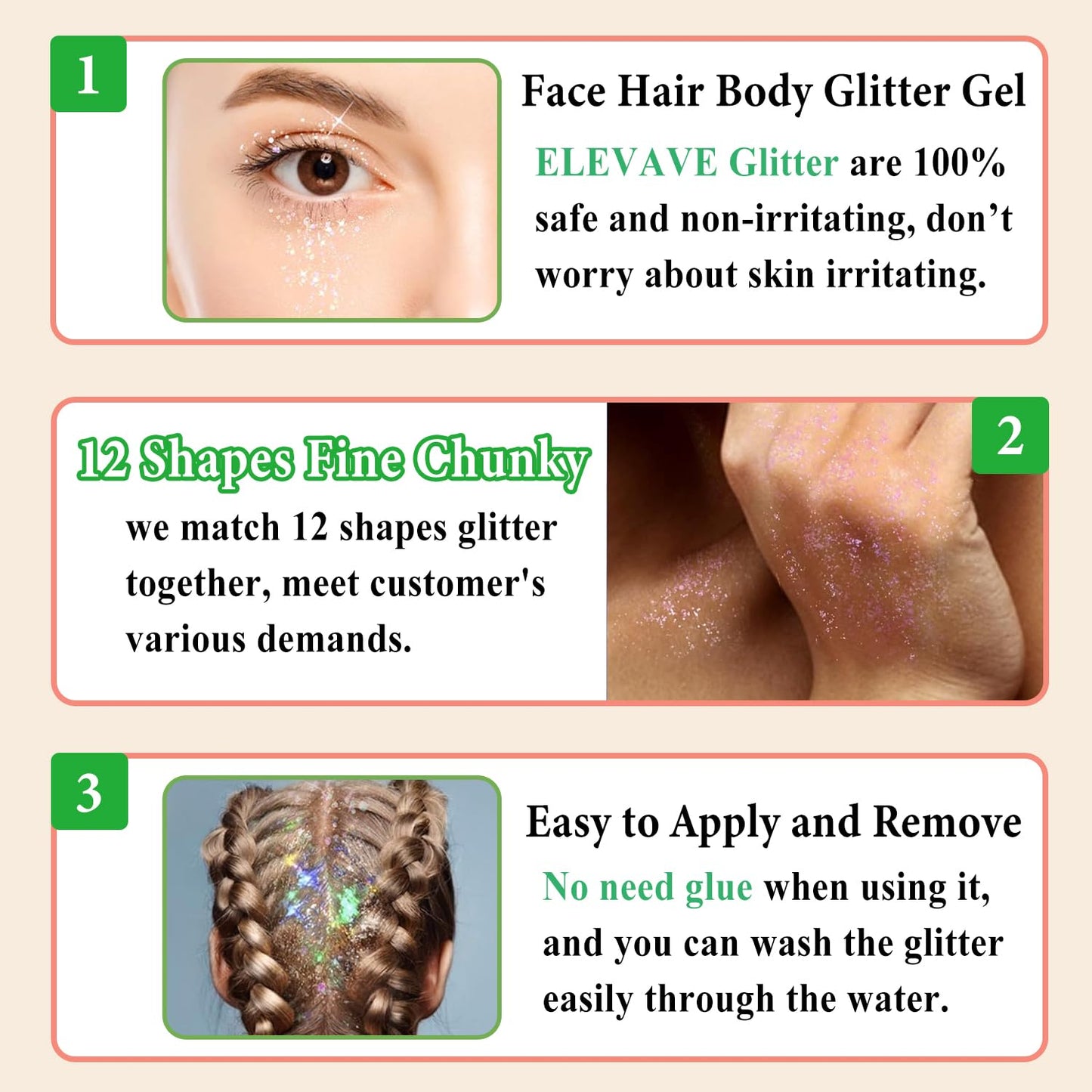 Body Glitter Face Glitter, Hair Glitter for Kids, 12 Shapes Fine Chunky Glitter Gel for Women Girls Makeup Sparkles Party Mermaid Sequins Rave Accessories Singer Concerts Festival (Red Scheme)