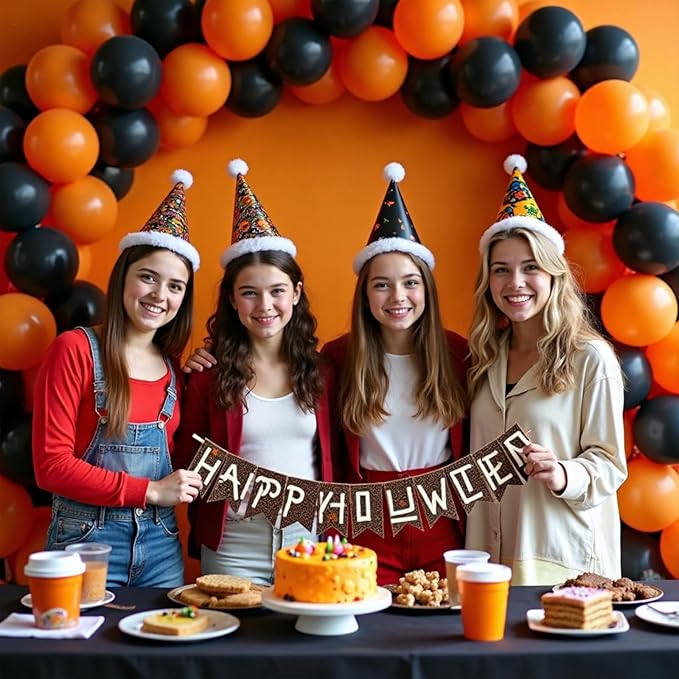 Black and Orange Balloons Garland Arch Kit, 412pcs Black Orange Halloween Balloons with Different Size for Graduation Halloween Harley Davidson Decorations