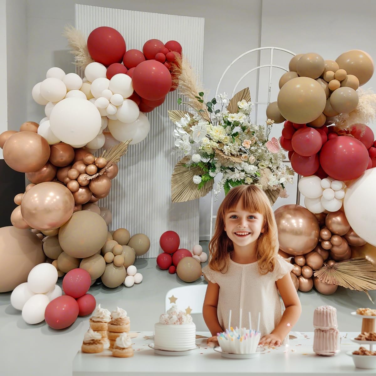 Red Brown White Gold Balloon Arch Kit, 166Pcs Boho Ruby Red Balloons Garland for Valentine's Day Wedding Bachelorette Birthday Mother's Day Graduation Party Decoration
