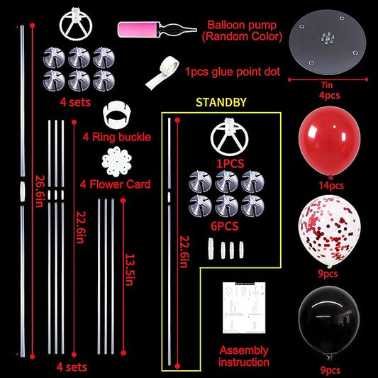 TONIFUL 4 Set Red and Black Balloon Centerpieces for Table,Balloon Stand Kit for Black Pink Party Decor 2026 Graduation Wedding Chinese New Year Eve Birthday Party Decorations,Retirement