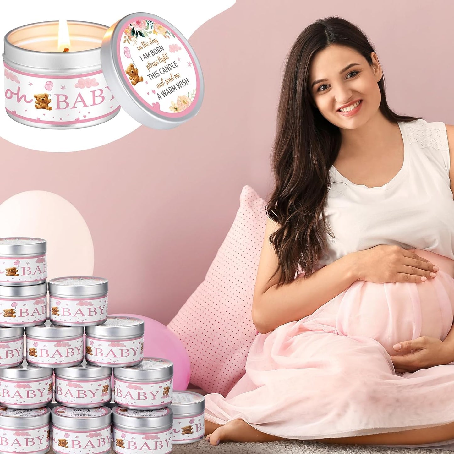 MTLEE 24 Pcs Bear Baby Shower Party Favors Candles Lavender Scented Baby Shower Favors for Guests Rustic Tealights Candles Gender Reveal Return Gifts Girl Boy(1.2 Oz, Pink)