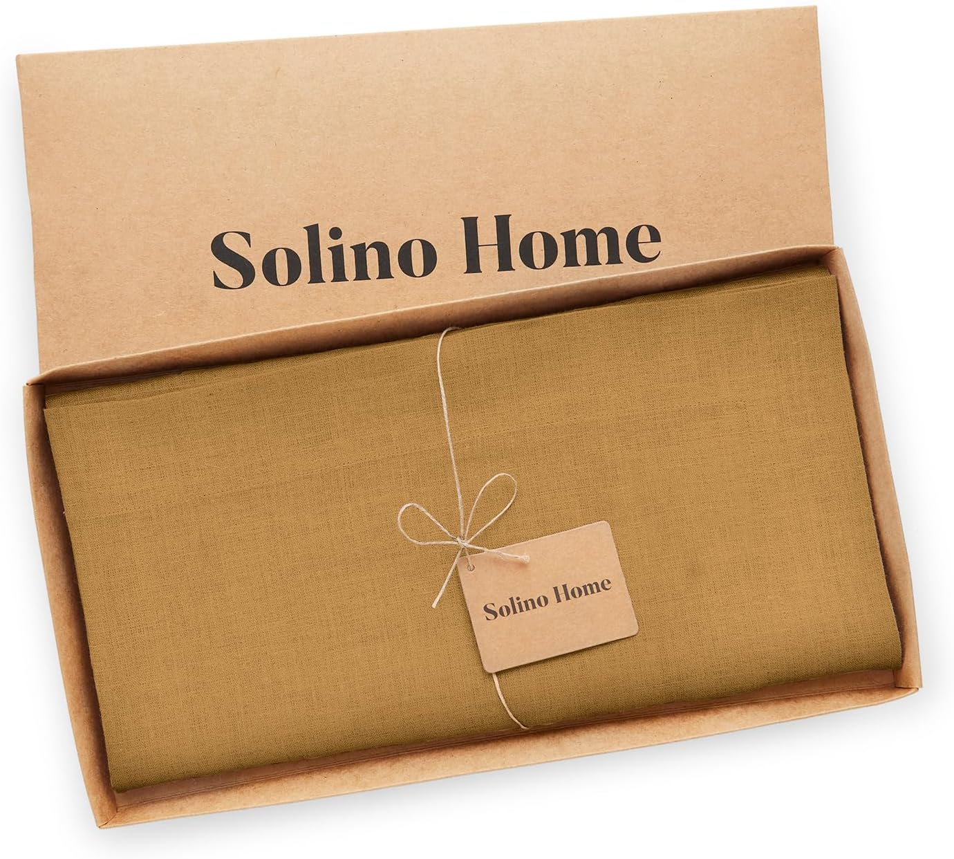 Solino Home Linen Tablecloth 52 x 52 Inch - 100% Pure Linen Caramel Square Tablecloth - Fete, Machine Washable Table Throw for Fall, Autumn, Thanksgiving
