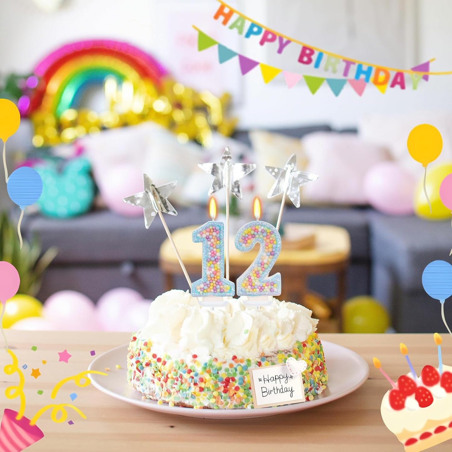 Blue Birthday Candles - Number 12 Candle, Colorful Macaron Candles, 12 Birthday Decorations for Girls Boys, Cake Decorations, Theme Party Supplies (Blue)