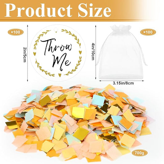 Suncalla 700g 100 Packs Wedding Confetti Biodegradable Flower Petals with Throw Me Stickers Mixed Dried Real Flower Confetti for Party Send off Exit Ideas Bridal Proposal Bath Wedding(Paper Scraps)