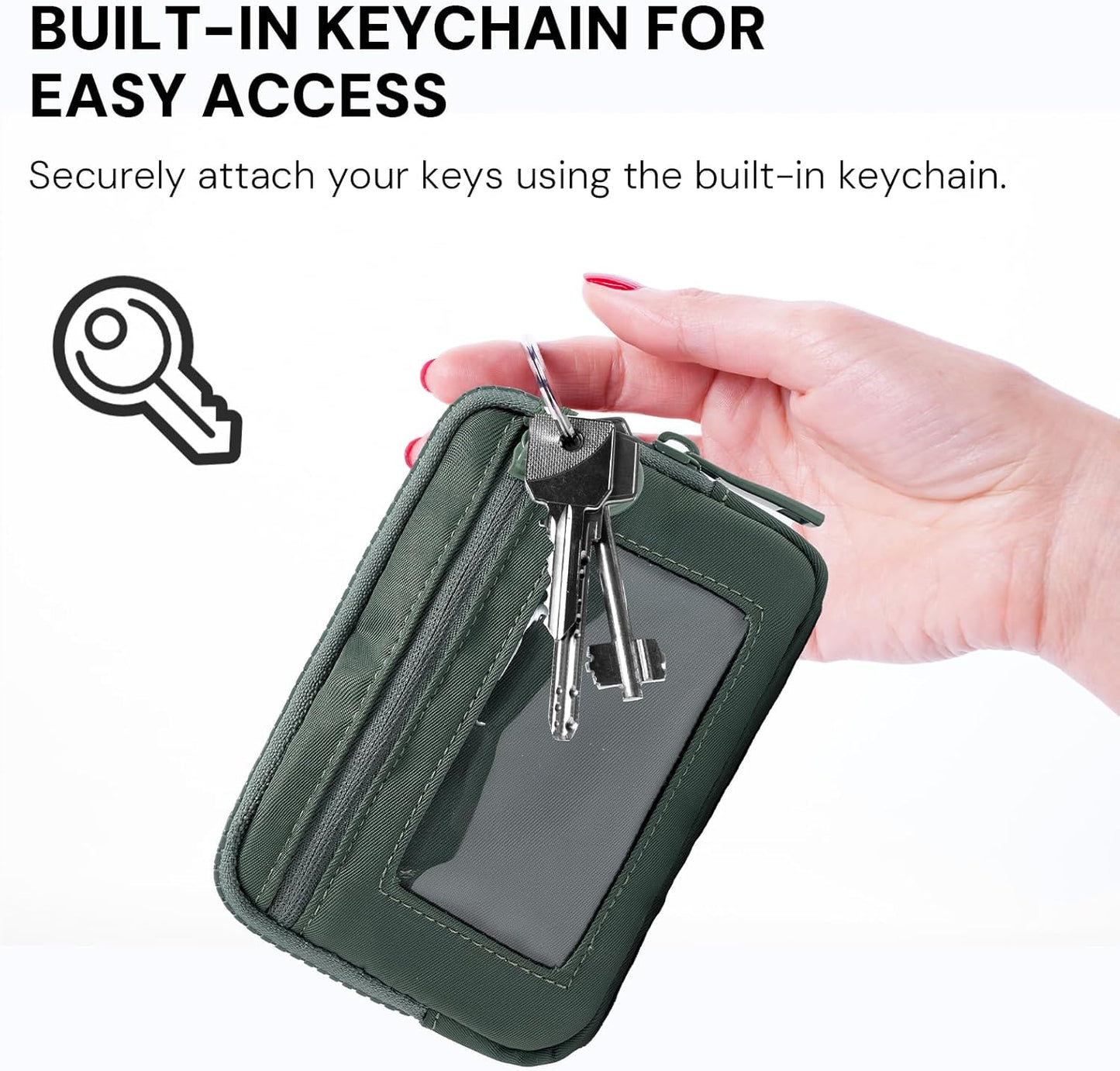 YDF The Iris Wallet for Women Mini Zip Card Case with Clear ID Window Zipper Coin Purse Lightweight Portable Keychain Wallet