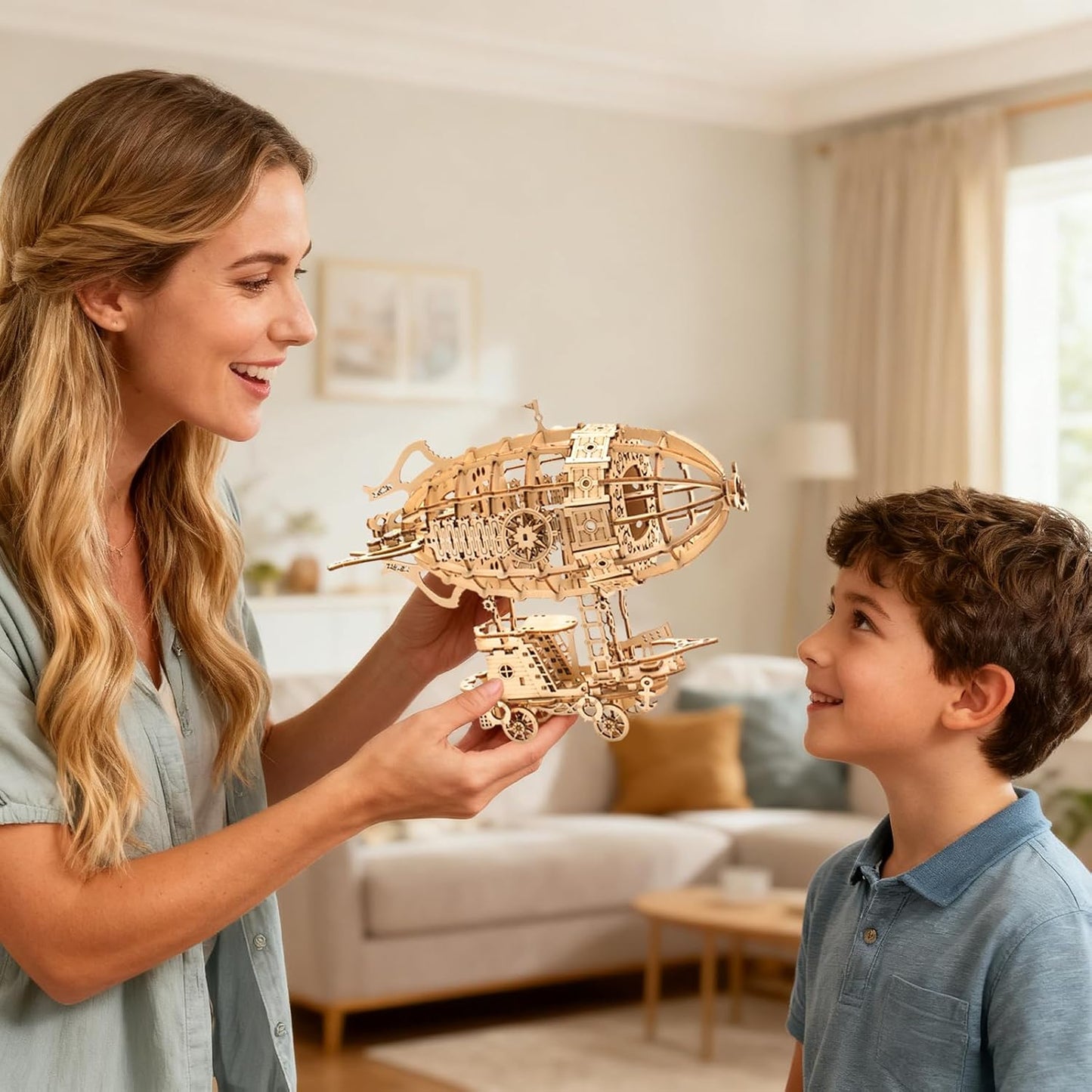3D Wooden Puzzles for Adults,Wooden Toy for Kids and Adults,Model Building Kit,Educational Brain Teaser,Best Educational Christmas Birthday Day Gift for Friends (Wooden Airship)