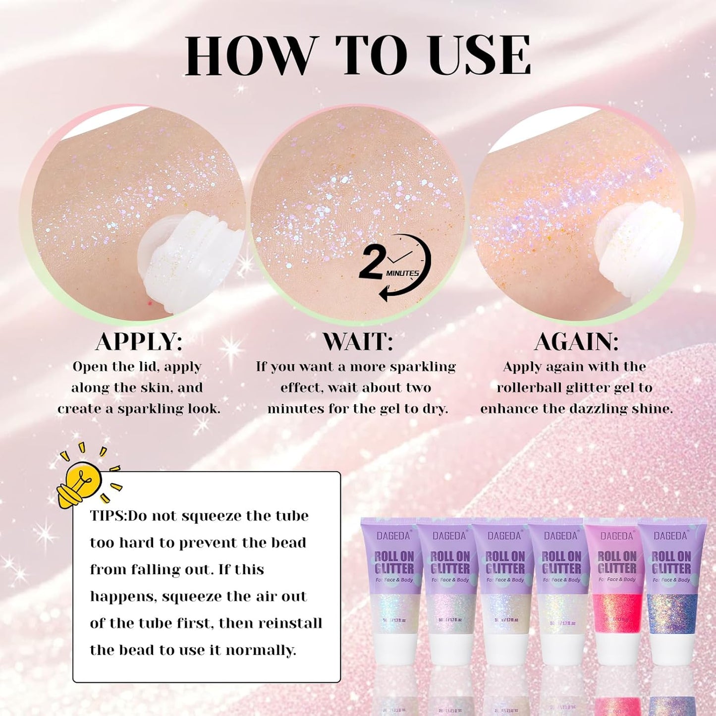 DAGEDA 50ml Roll-on Body Glitter,Holographic Eye Face Hair Glitter Gel for Festival Outfit Mermaid Accessories,Chameleon Color Body Shimmer Makeup Rave Outfits Accessories for Women (Mermaid)