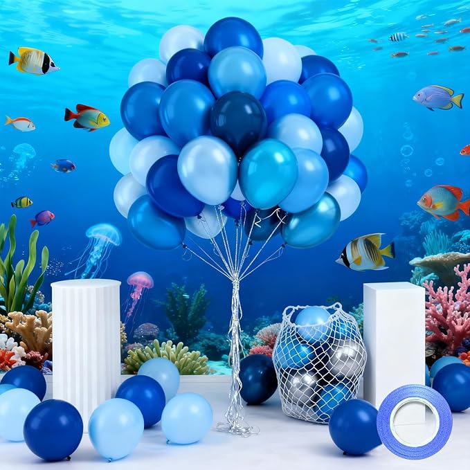 Blue Balloons - 60PCS 12 Inch Navy Blue Balloons, Pearl, Metallic, Light Blue, Baby Blue Balloon for Birthday, Wedding, Graduation, Baby Shower, Engagement Party Decorations