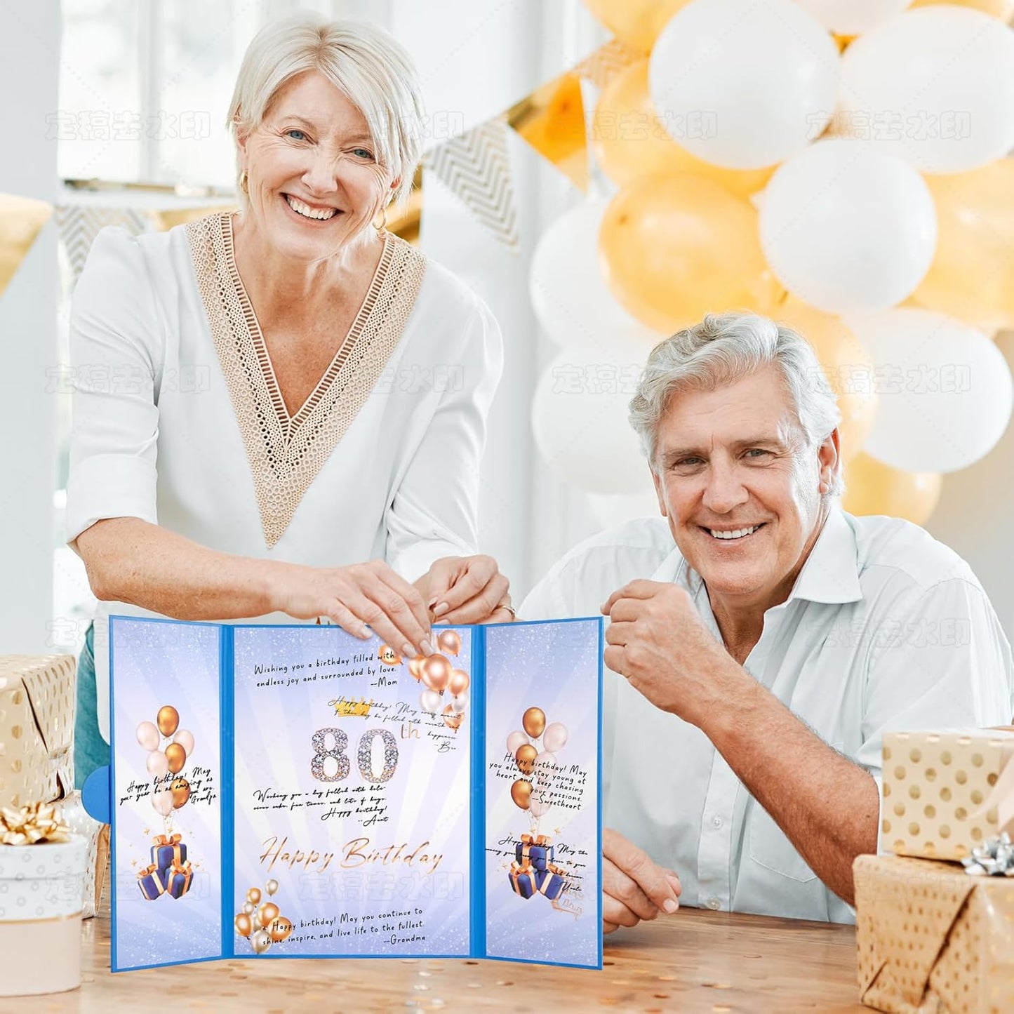 Blue Gold Birthday Party Decorations,18" x 12" Creative Birthday Decorations Guest Sign in Book Alternative, for Men and Women of All Ages, Happy Birthday Party Supplies