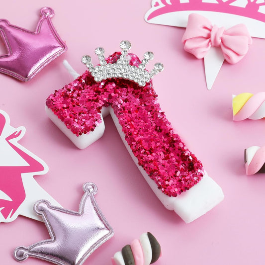 Hot Pink Birthday Candles Crown Number 7 Candle 7th Birthday Party Decorations Cake Topper Cupcake Decor for Anniversary Celebrations Supplies