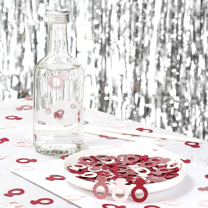 Engagement Bridal-Shower Decorations Ring Confetti -300pcs Rose Gold Pink Wine Red Confetti Glitter Sprinkles Paper Wedding Bachelorette Decorations Proposal Party Table Decor Panduola