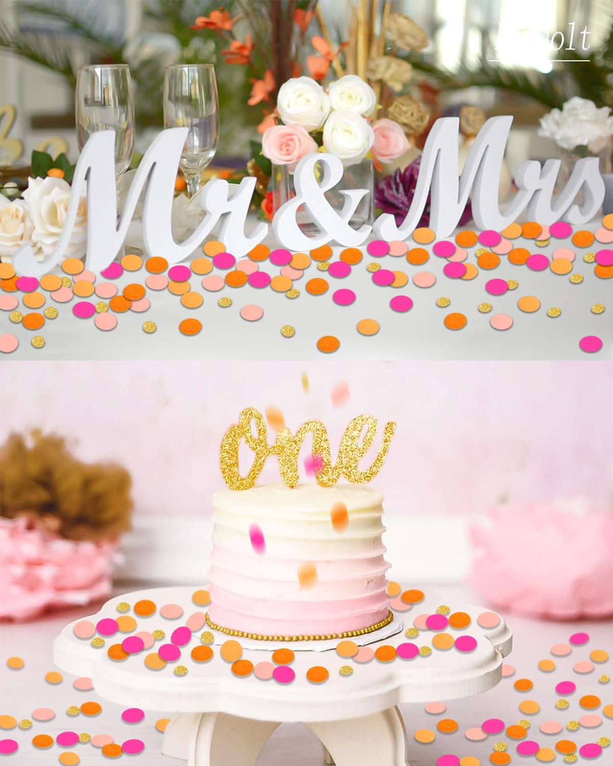 Letjolt Pink Orange Paper Confetti Glitter Golden Scatter Table Decoration Surprise Craft Supplies Birthday Party Bridal Baby Shower Party Wedding Gift Circle Dots Decor 100 Pcs