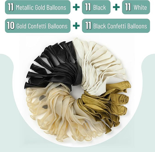 Mr. Pen- Balloons, 12 Inch, 54 Pack, Black, White and Gold balloons, Confetti for Birthday Party