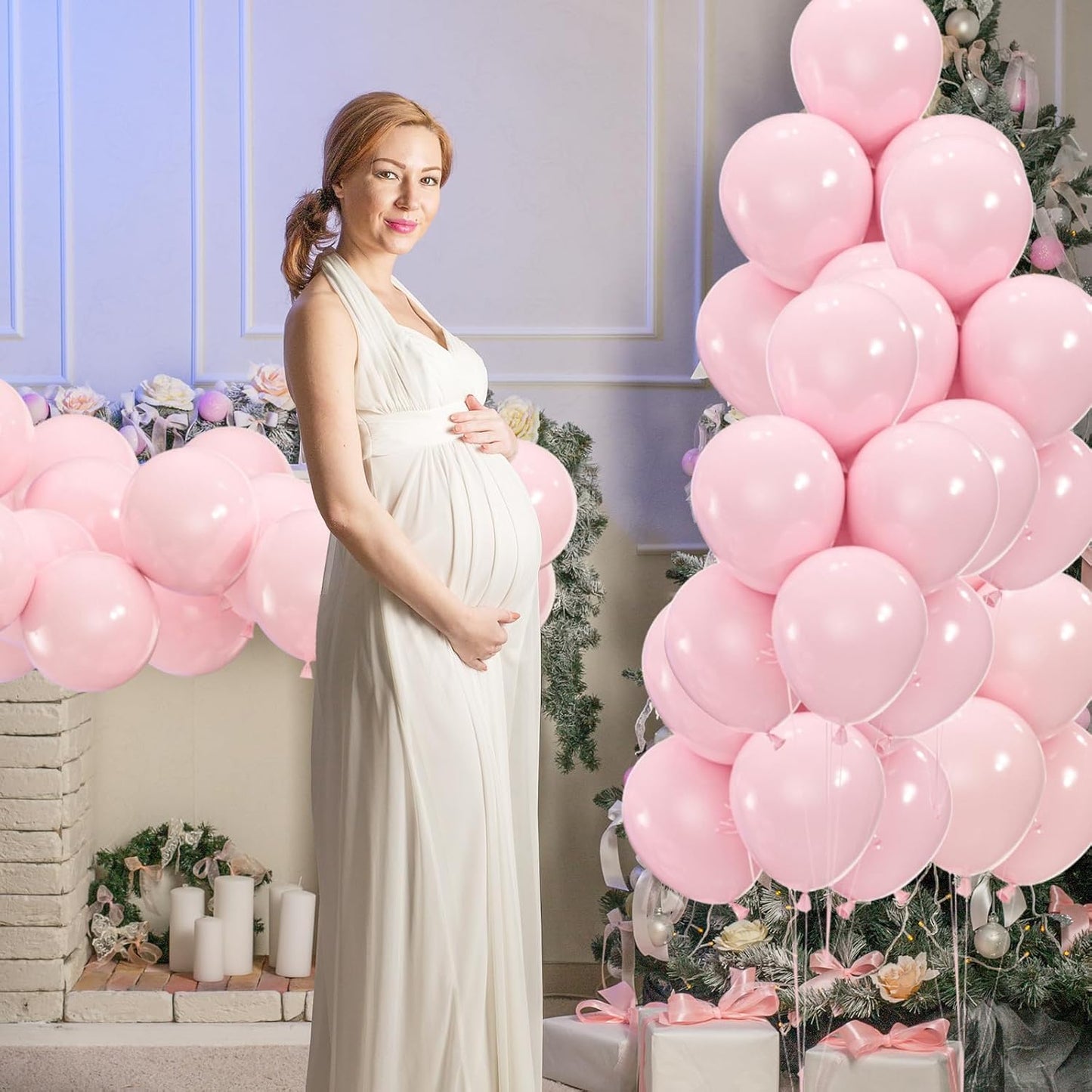 50pcs Pink Balloons, 12inch Light Pastel Pink Balloon for Birthday Party Baby Shower Wedding Anniversary Valentine’s Decoration (With Ribbon & Glue)