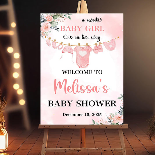 Custom Baby Shower Yard Sign For Girl, Girl Baby Clothes Baby Shower Welcome Sign, Pink Baby Shower Welcome Sign, Sweet Baby Girl Baby Shower Address Sign, Pink Baby Shower Decorations
