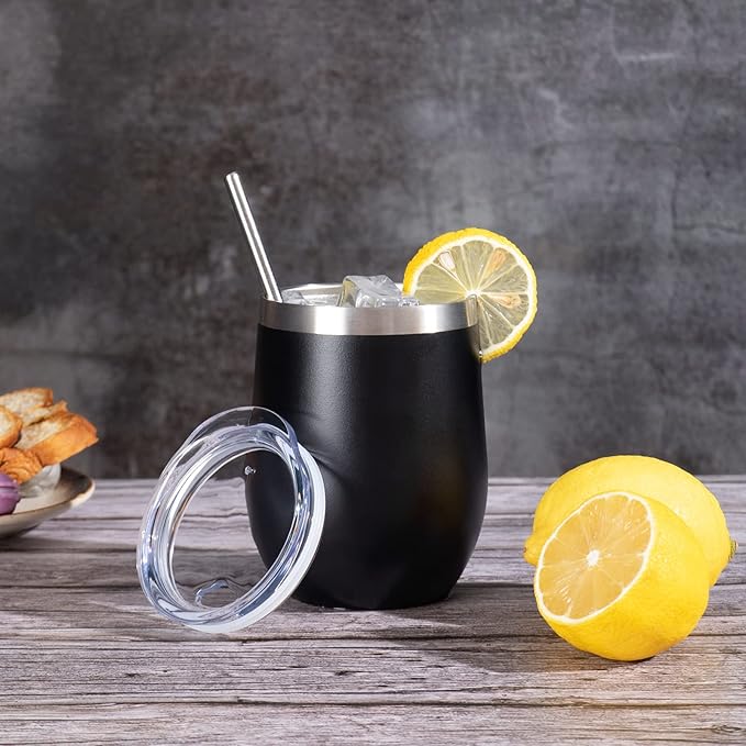 12 oz Insulated Wine Tumbler with Lid and Straw,Stainless Steel Stemless Wine Tumbler Double Wall Vacuum Wine Cups Tumbler Bulk for Coffee,Champaign,Cocktail,Office (Multicolor,8)