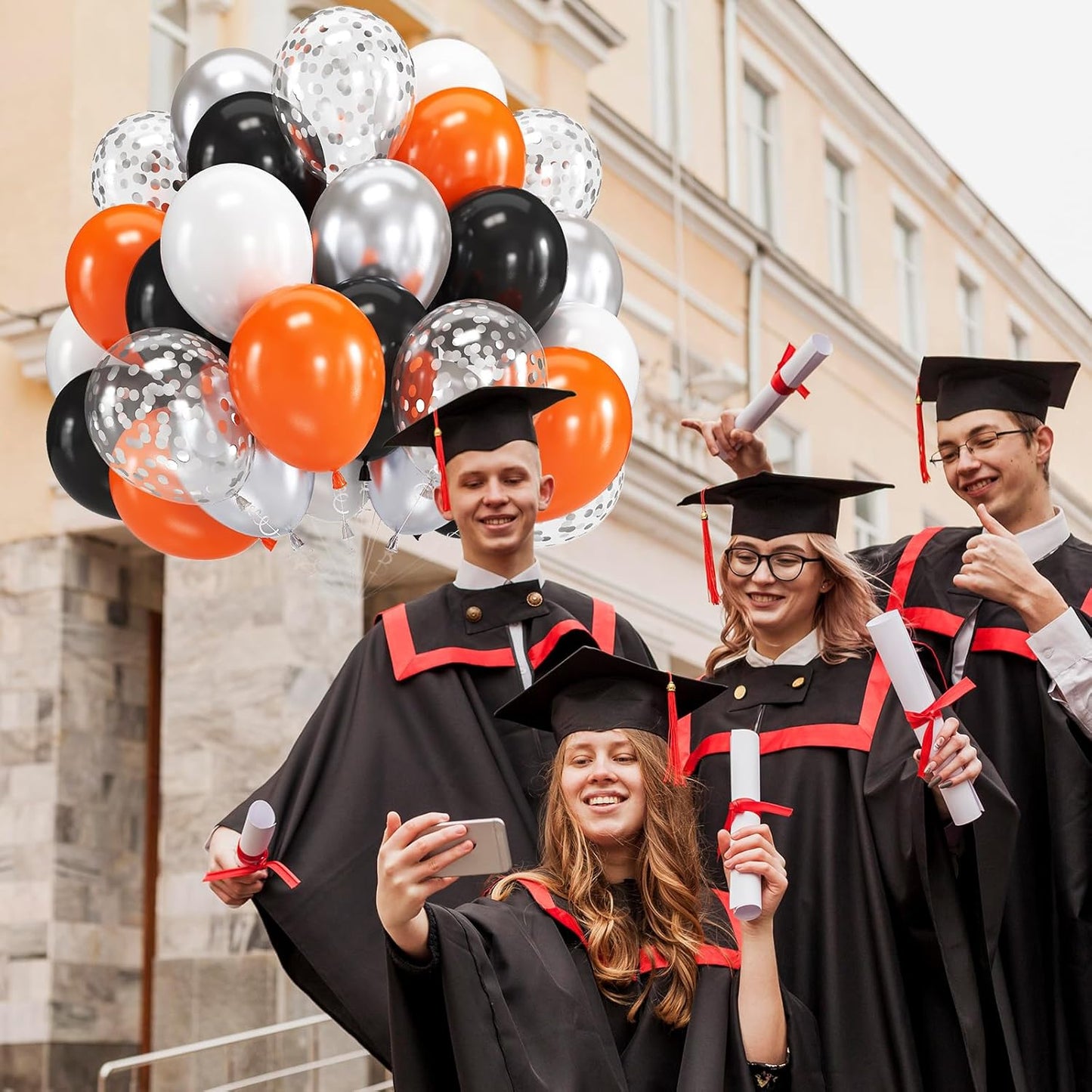 Orange Black Silver Balloons 60 Pack – 12 Inch Metallic Confetti Latex Balloons for Halloween, Graduation & Birthday Party Arch