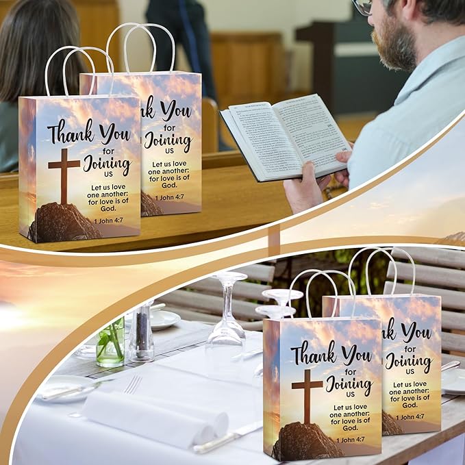 24 Pcs Welcome to Our Church Gift Bags Religious Brochure Paper Gift Bag with Handles Church Visitor Packets Christian Religious Party Favor for Vbs Birthday Baptism Party Supplies Decoration