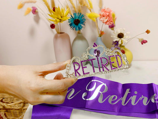 JETKONG Retirement Party Decorations - Tiara/Crown & Sash for Women, Party Supplies & Favors (Purple)