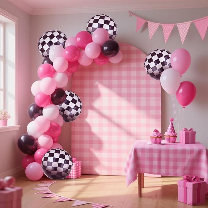 Race Car Balloon Bundle Pink Black Checkered Balloons Latex Balloon Girls One Happy 1st 2nd Fast One Theme Two Fast Race Car Birthday Party Decor Supplies 20 Pcs Kit