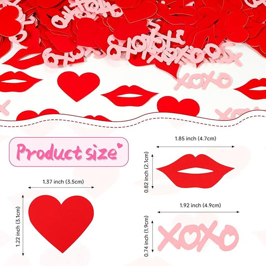 XOXO Letters with Red Lips & Hearts Confetti - 200-Piece Romantic Party Decor, Biodegradable Paper Mix for Valentine's Day, Wedding, Anniversary Table Scatter