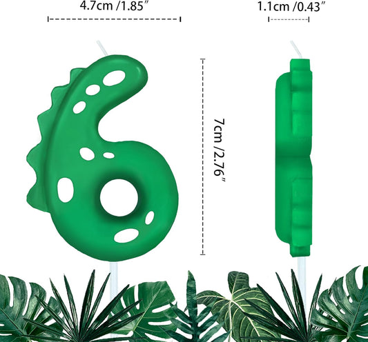 Number Birthday Candles(6 Candle Green) Dinosaur Shape Number Happy Birthday Cake Candles for Dinosaur Birthday Party Decoration Reunions Theme Party