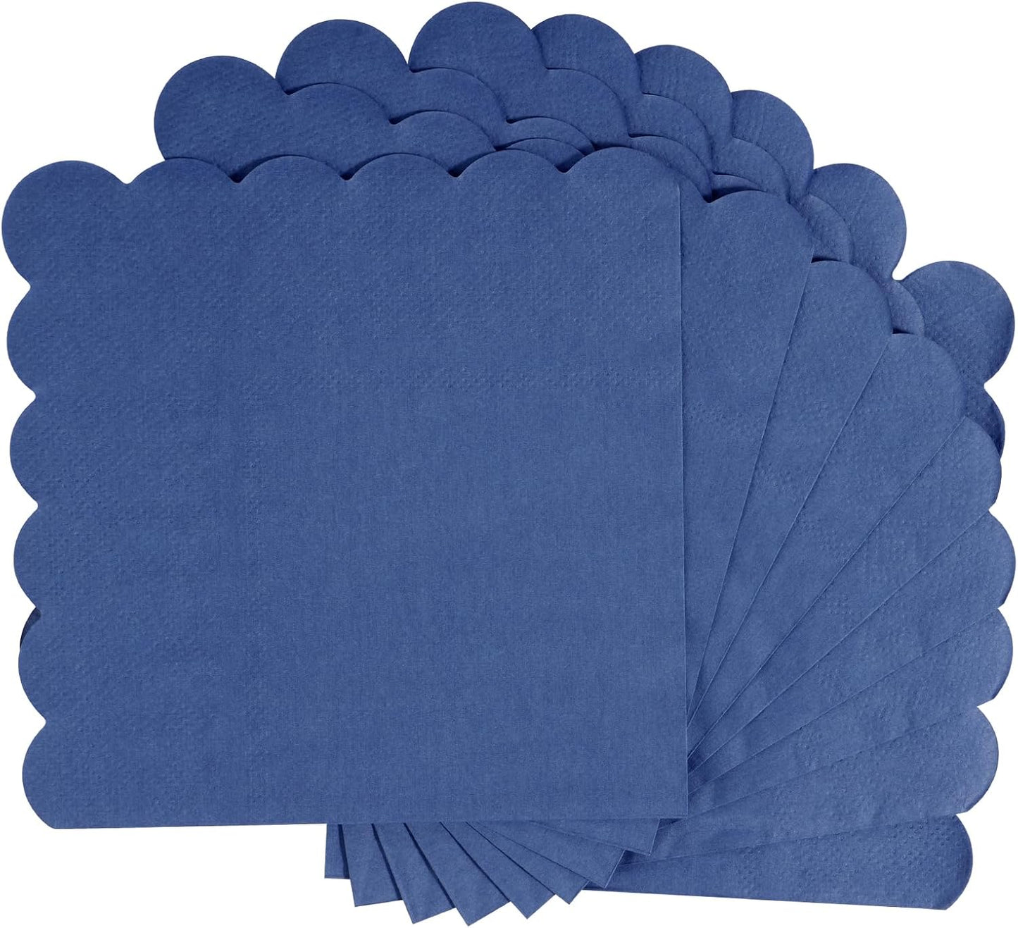 100 Pcs Cocktail Napkins, 2-Ply 5 x 5 Inches Disposable Scalloped Napkins, Thick Premium Dessert Napkins for Party, Wedding, Dinner, Birthday, Anniversary, Festival (Navy Blue)