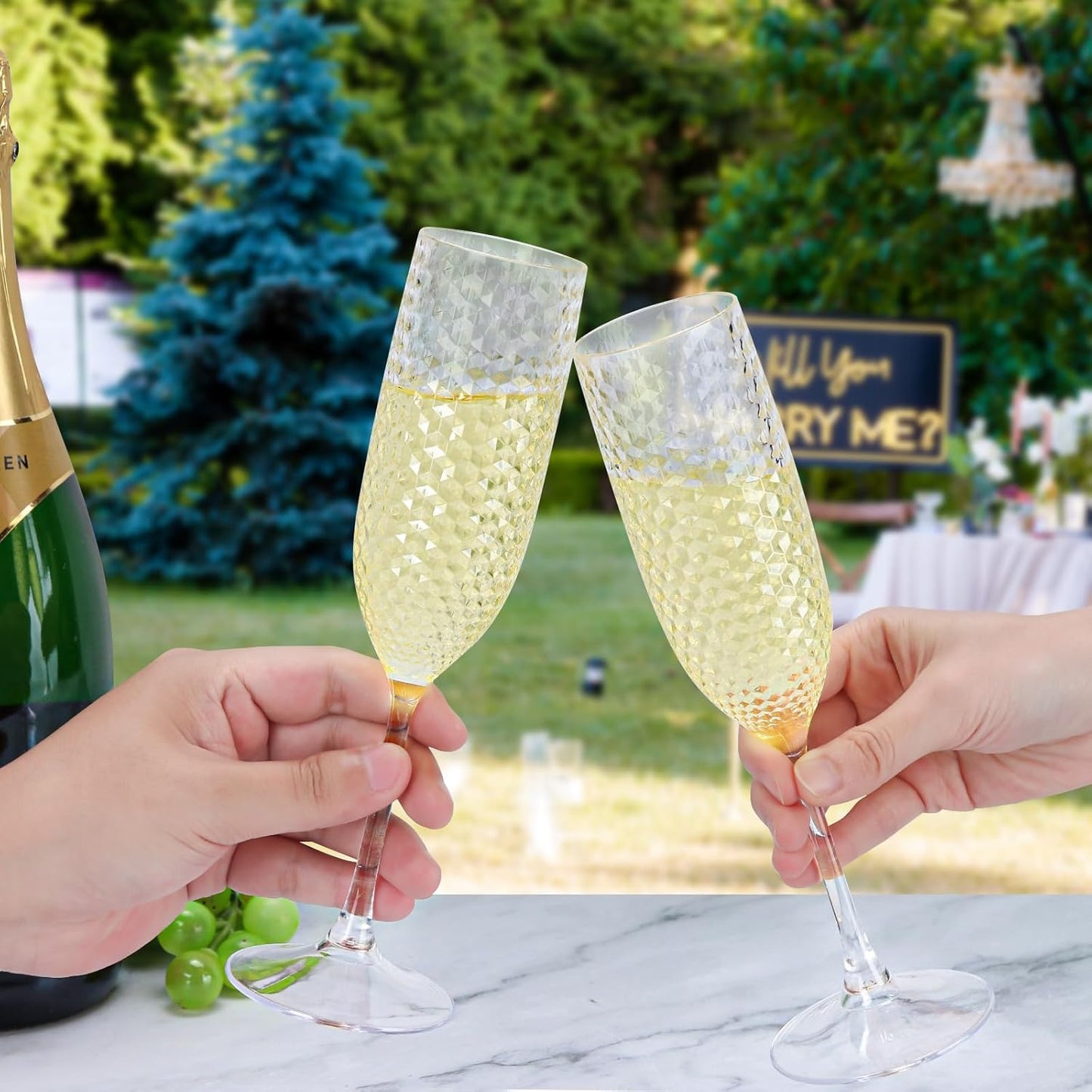 Plastic Champagne Flutes Champagne Glasses Unbreakable Wedding Toasting Glasses Reusable Diamond Wine Glasses Crystal Clear Party Wine Cups Vintage Drinking Glasses 5.5 OZ for Wedding (24, Crystal)