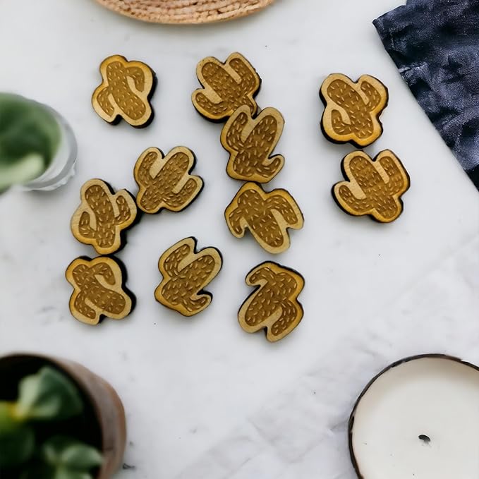 Confetti - Engraved Wood - Rustic Wooden Wedding Decor Party Table Scatter Decorations (Cactus)