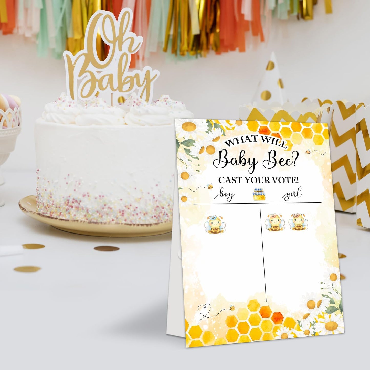 Gender Reveal Party Games, Bee Theme Baby Gender Reveal Voting Board Sign, 48 Boy Girl Voting Stickers, He or She, Baby Gender Reveal Party Decorations Games for Boy or Girl Shower